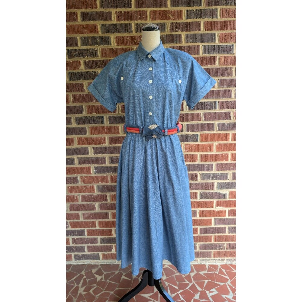 Vintage 'Gregory Designs' Denim Day Dress- A-Line Midi-USA Made-Size 10